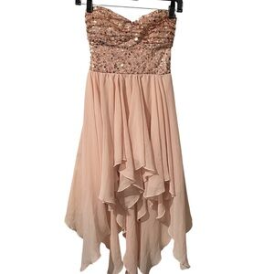 Delia’s Strapless Sequin High-Low Dress Blush Color size 1/2